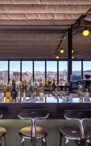 Chaises Nicolle metal chair, 32-inch in height, at the top rooftop of Paris.