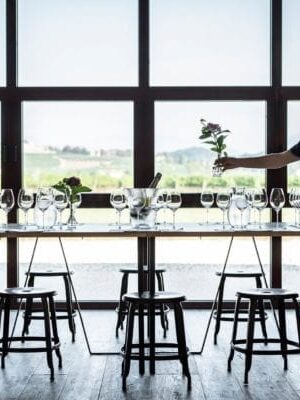 Nicolle metal stool, 45-cm height, in a wine tasting cellar in Italy