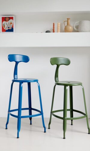 Nicolle metal chair 65-cm height in olive green and matte blue – Nicolle kitchen chairs