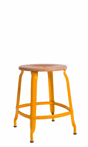 Yellow Nicolle stool with wooden seat.