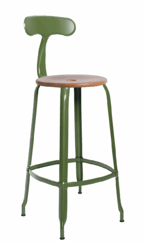 French metal and wood chair by Chaises Nicolle, with a height of 75-cm.