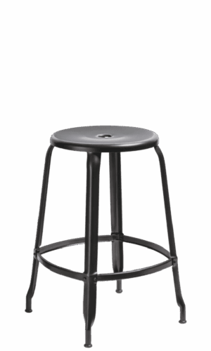 Nicolle metal stool, 60-cm height. Patinated steel. Black metal stool.