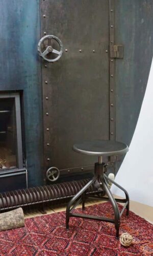 Adjustable Nicolle stool, patinated steel, chimney