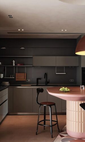 A sleek H65-cm metal chair by Chaises Nicolle, showcased in a stylish Taipei cuisine designed by Shih Interiordesign.