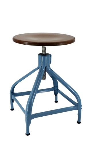 Tabouret métallique assise bois réglable en hauteur
