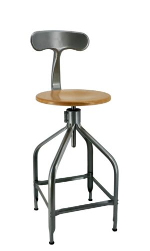tabouret réglable avec dossier en bois et métal éco-responsable