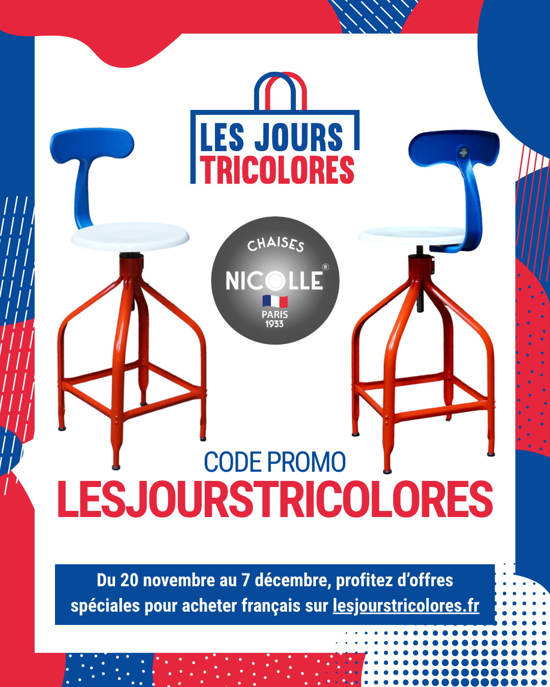 Chaises colorées avec promotion spéciale.