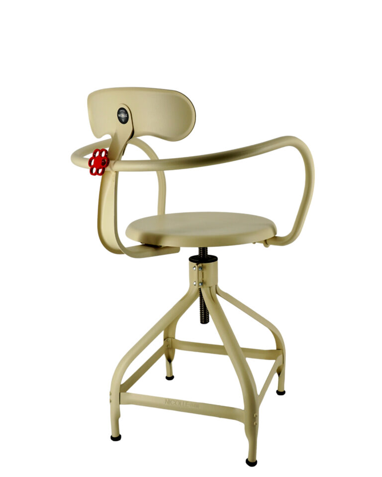 Beige metal office chair.