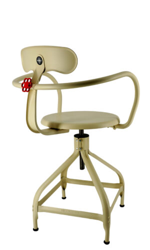 Beige metal office chair.